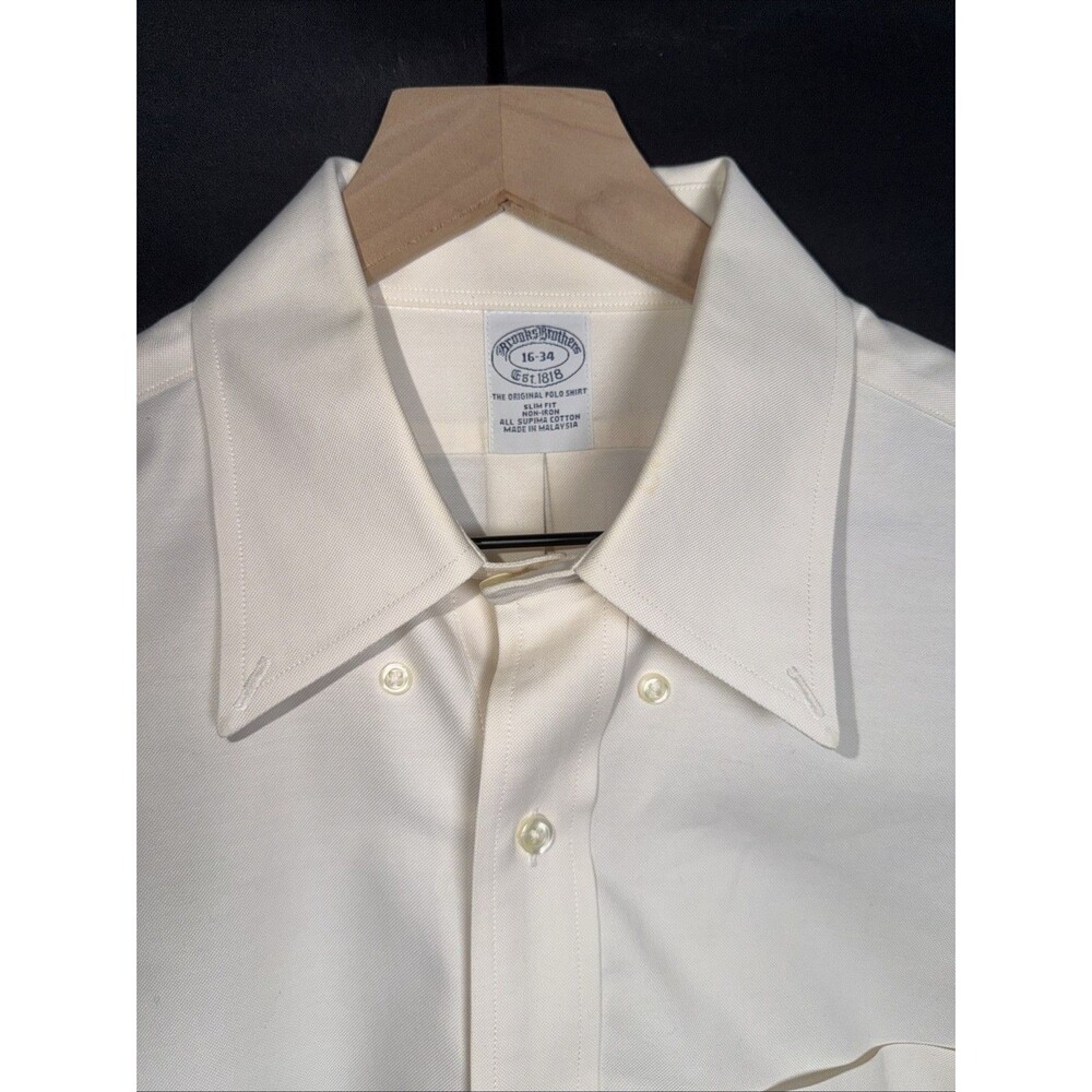 Brooks Brothers Shirt Mens Beige Slim Fit Long Sleeve Button Up - Size 16-34